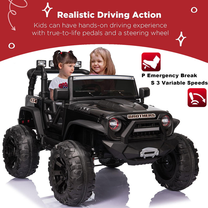 DreamDwell Home Voiture electrique pour enfants 2 places 24V 2X200w avec telecommande parentale lumieres DEL portes ouvertes doubles ceinture de securite musique MP3 port AUX suspension a ressort pour...
